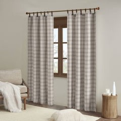 1-Piece 50x95" Plaid Faux Leather Tab Top Curtain Panel with Fleece Lining,Brown