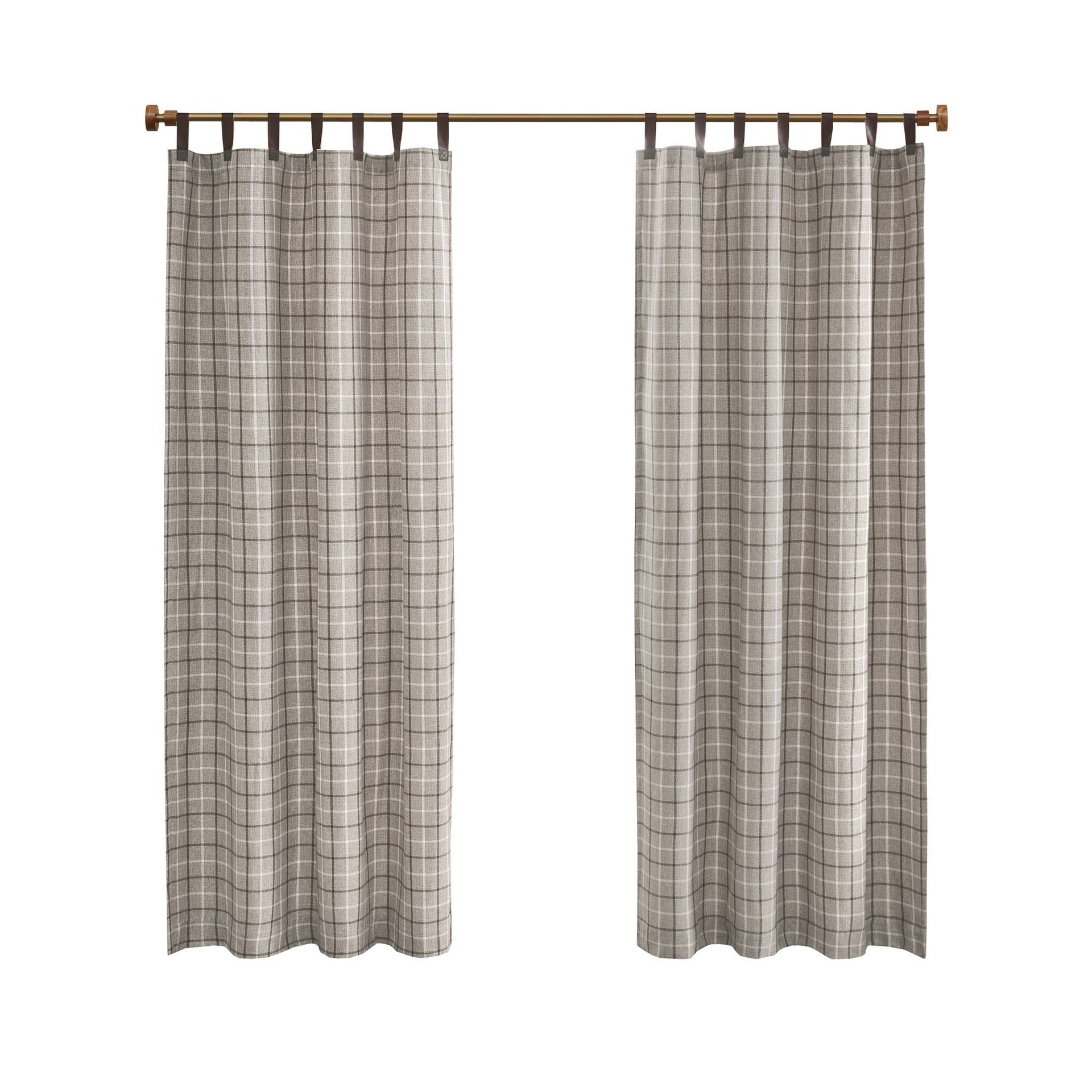 1-Piece 50x95" Plaid Faux Leather Tab Top Curtain Panel with Fleece Lining,Brown