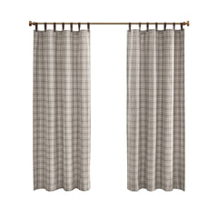 1-Piece 50x95" Plaid Faux Leather Tab Top Curtain Panel with Fleece Lining,Brown