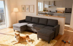 Linen Upholstered Modular Sectional with 2 Ottomans