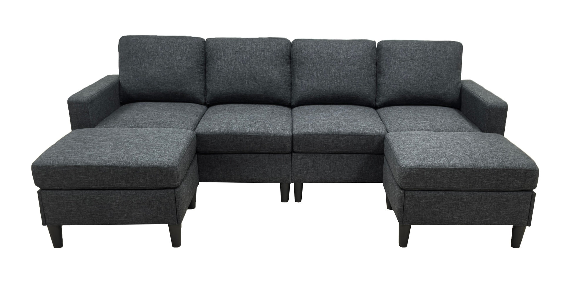 Linen Upholstered Modular Sectional with 2 Ottomans