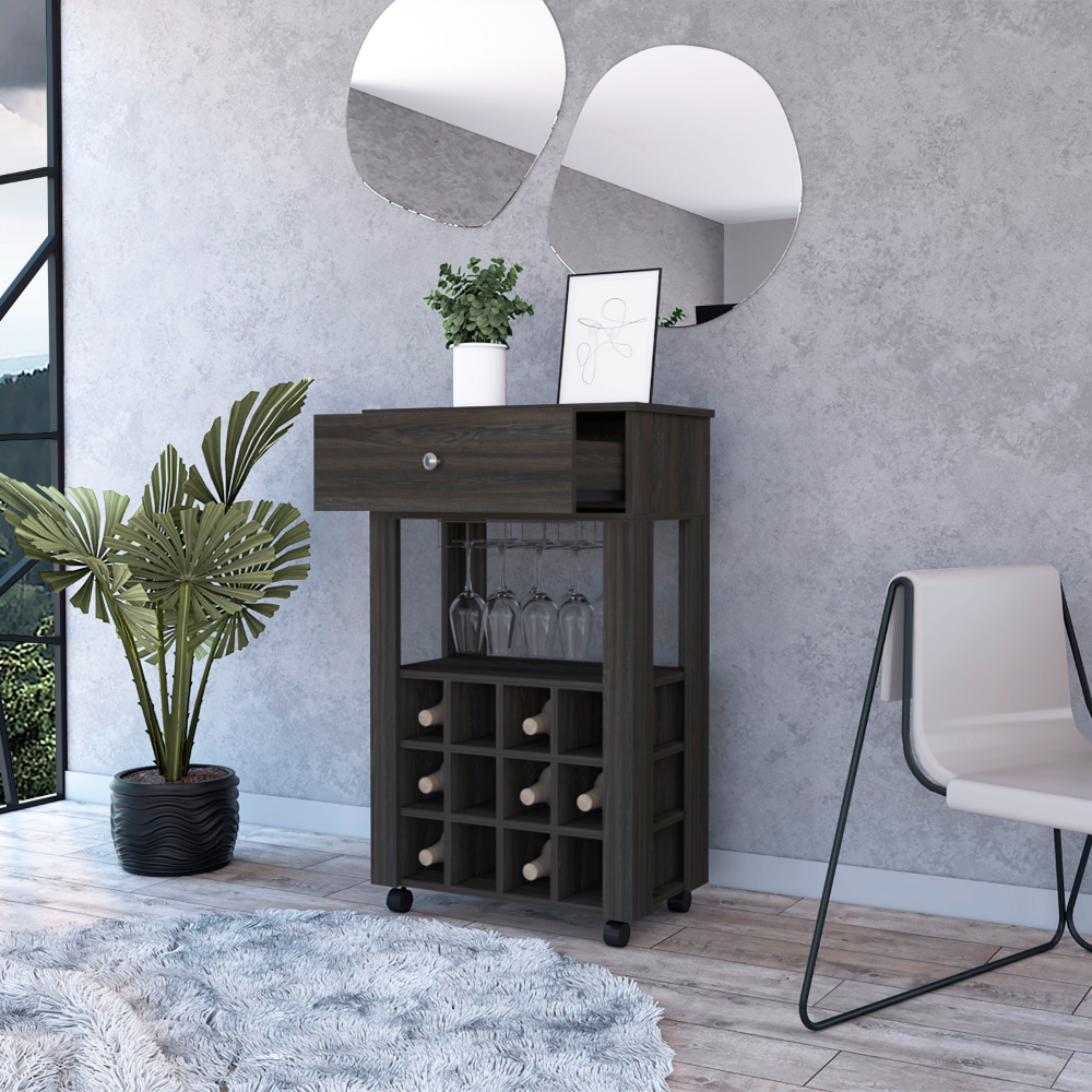 Espresso 1-Drawer 12-Bottle Wine Cabinet Carbon