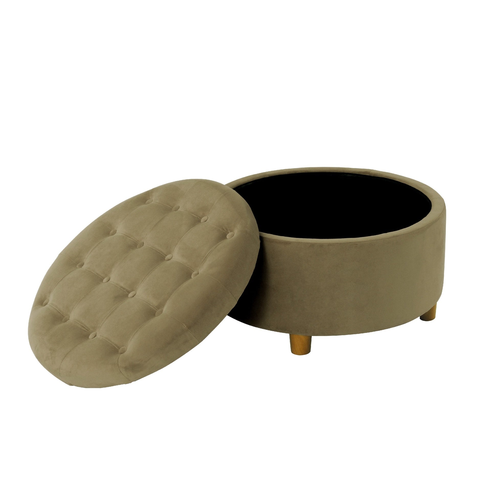Jo Storage Ottoman, 28 Inch Round Tufted Lift Top, Sage Green Velvet