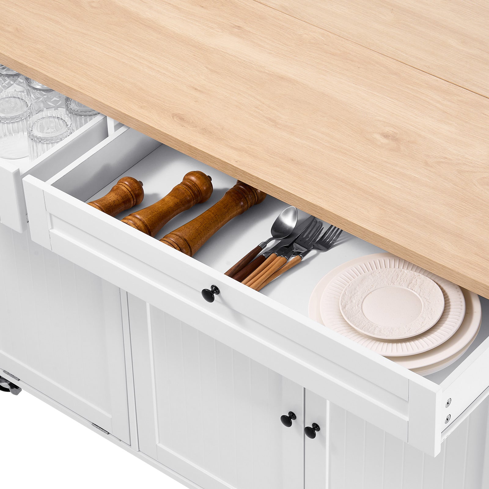 60in Kitchen Island Cart Rolling Storage Cabinet Table with Drawer Drop Leaf