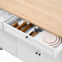 60in Kitchen Island Cart Rolling Storage Cabinet Table with Drawer Drop Leaf