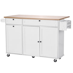 60in Kitchen Island Cart Rolling Storage Cabinet Table with Drawer Drop Leaf
