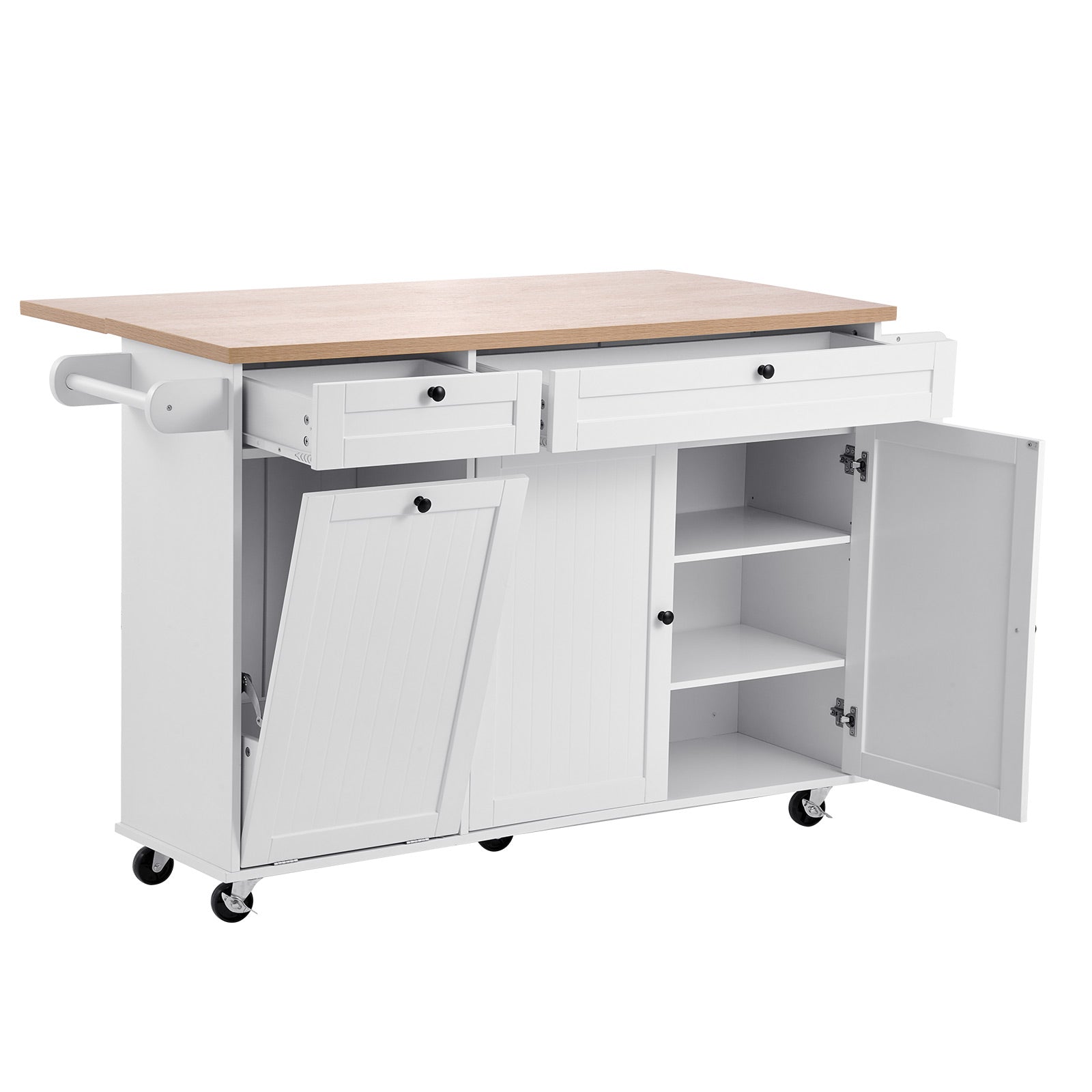 60in Kitchen Island Cart Rolling Storage Cabinet Table with Drawer Drop Leaf