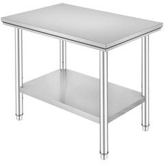 Stainless Steel Prep Table, 35 x 24 x 31 Inch, 700 lbs Load Capacity, Heavy Duty Metal Worktable with 3 Adjustable Height Levels, Commercial Workstation for Kitchen Garage Restaurant Backyard
