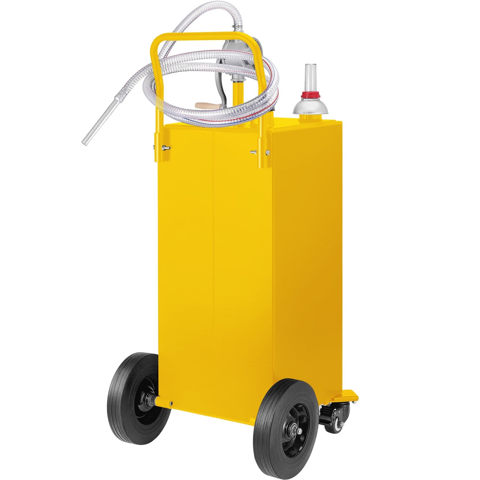 Fuel Caddy, 35 Gallon, Gas Storage Tank on 4 Wheels, with Manuel Transfer Pump, Gasoline Diesel Fuel Container for Cars, Lawn Mowers, ATVs, Boats, More, Yellow