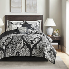 7 Piece Cotton Printed Comforter Set Black Queen