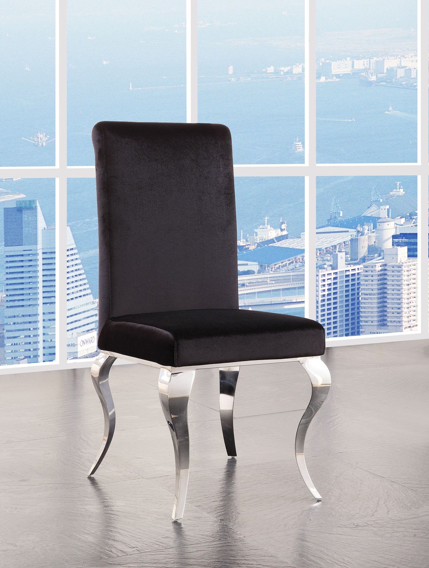 Fabiola Black Fabric & Stainless Steel Side Chair (Set of 2)