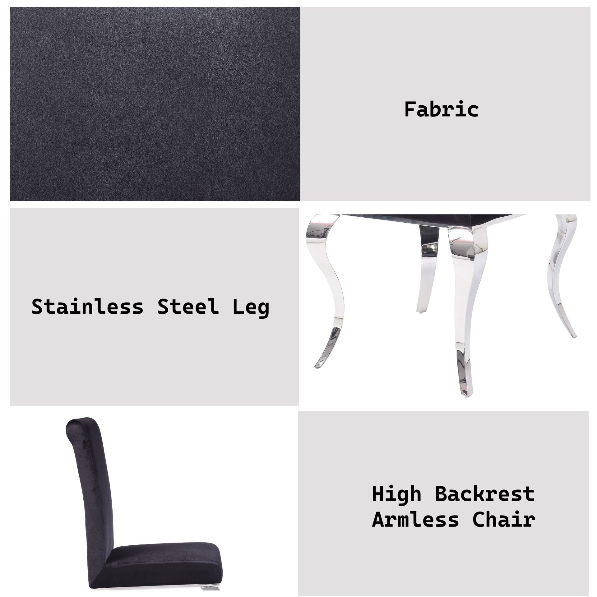 Fabiola Black Fabric & Stainless Steel Side Chair (Set of 2)