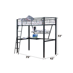 Senon Silver & Black Finish Twin Loft Bed W/Desk