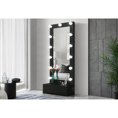 ELISA BLACK NARROW TALL MIRROR WITH SPEAKER AND DRAWER