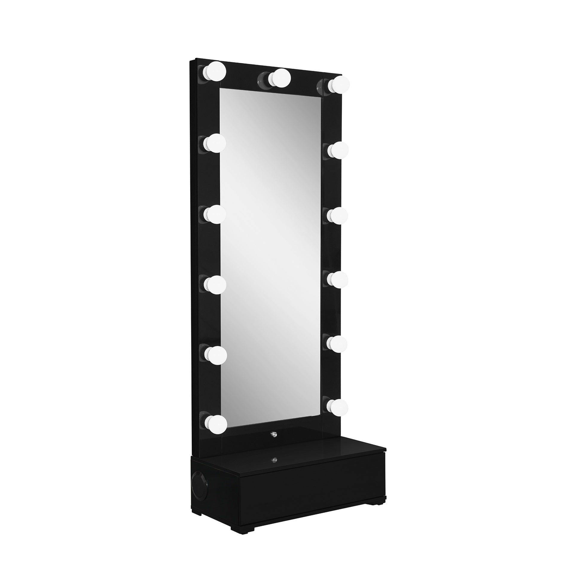 ELISA BLACK NARROW TALL MIRROR WITH SPEAKER AND DRAWER