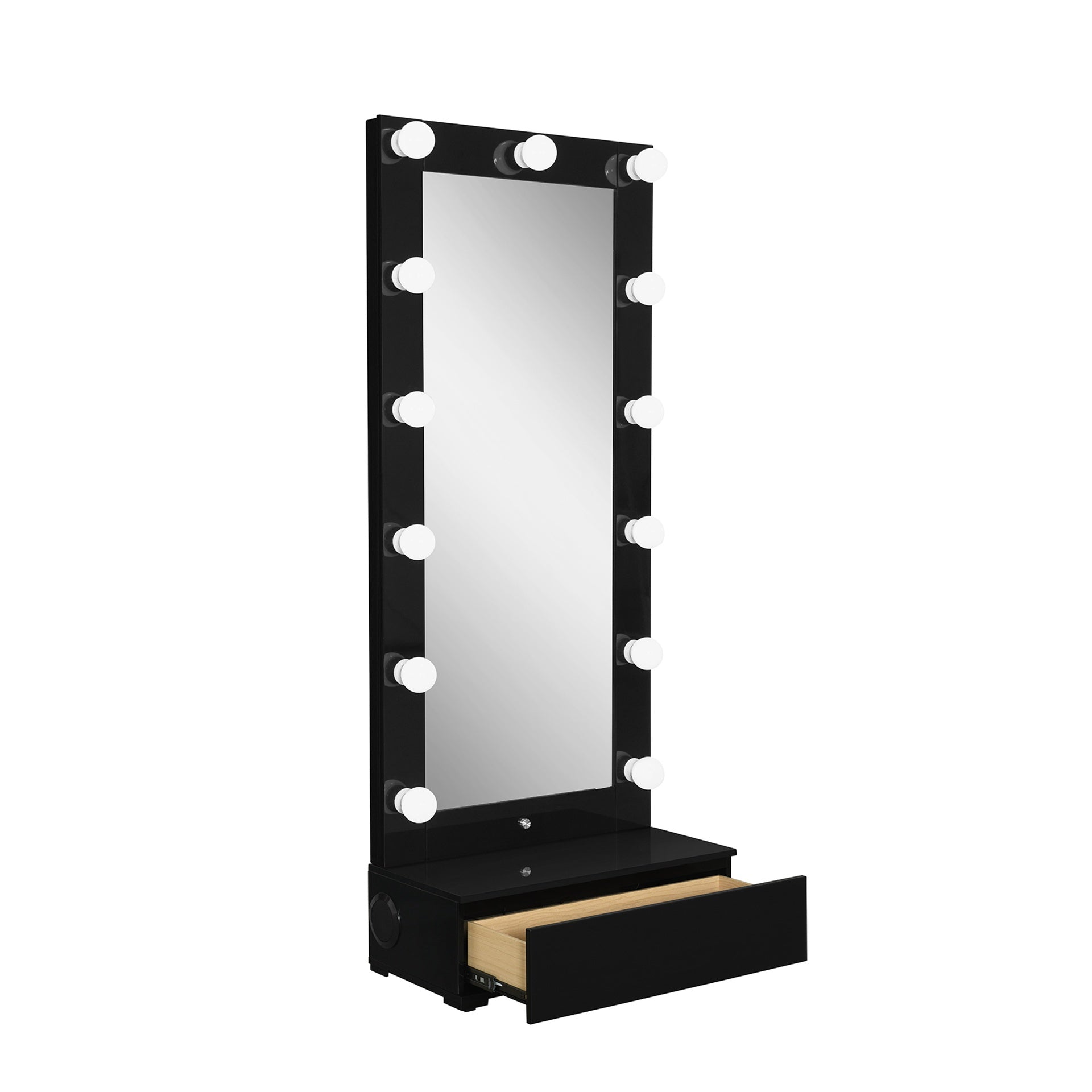 ELISA BLACK NARROW TALL MIRROR WITH SPEAKER AND DRAWER