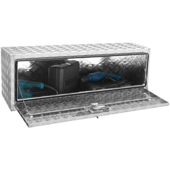 Underbody Truck Box, 48"×17"×18" Pickup Storage Box, Heavy Duty Aluminum Diamond Plate Tool Box with Lock and Keys, Waterproof Trailer Storage Box with T-Handle Latch for Truck, Van, Trailer
