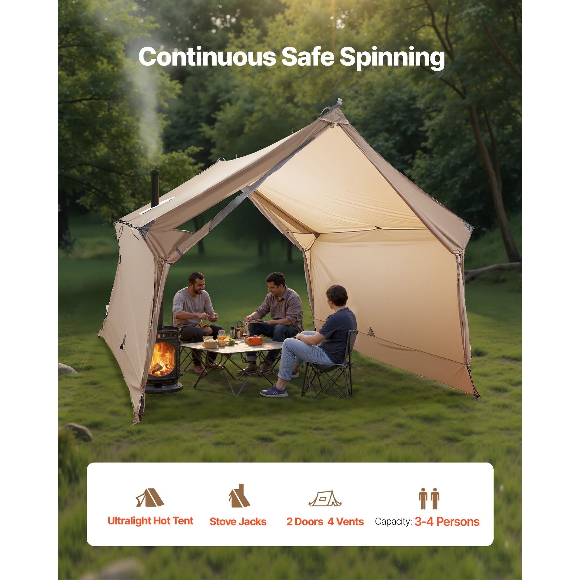 Cabin Hot Tent with Stove Jack Lightweight Waterproof 2 Persons Camping