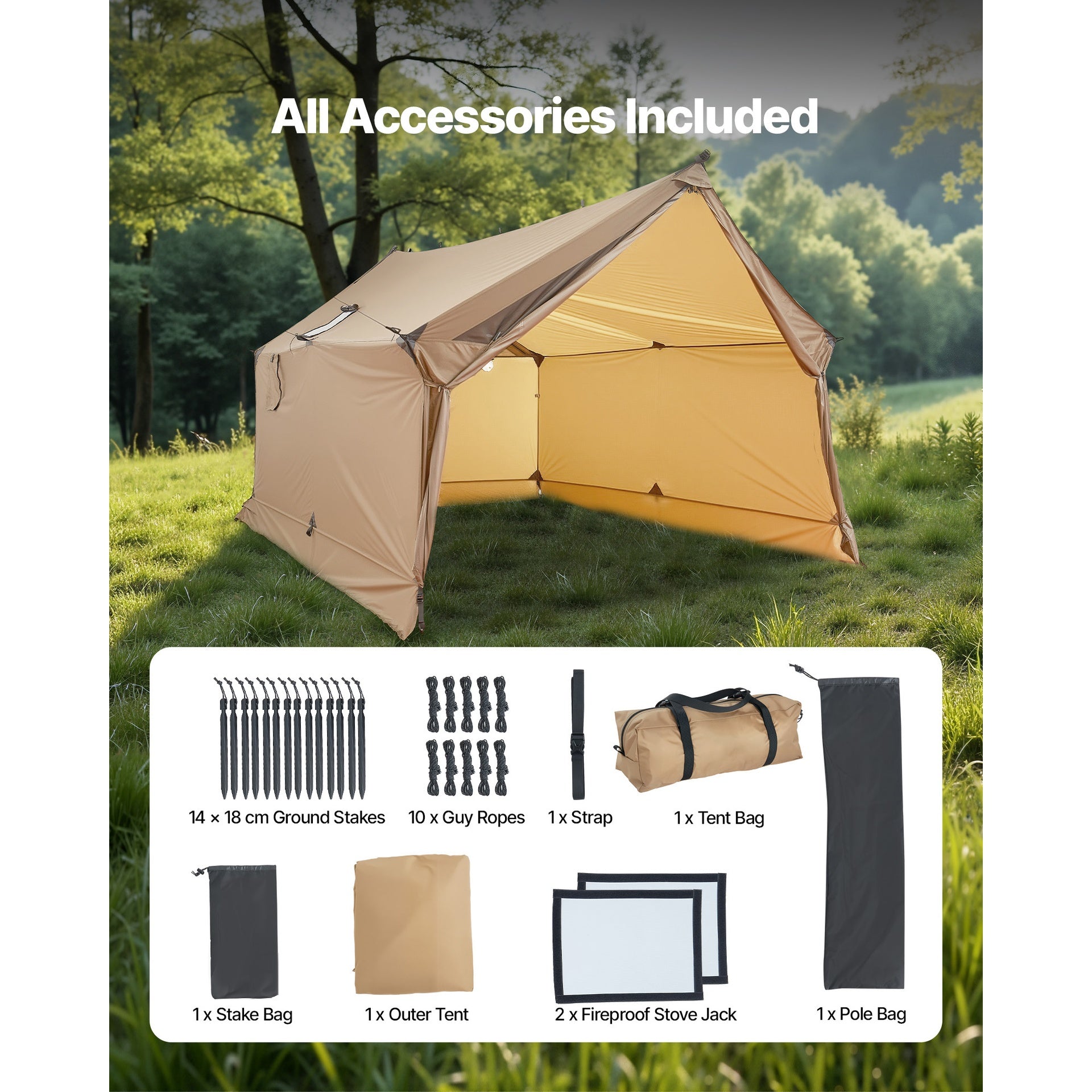 Cabin Hot Tent with Stove Jack Lightweight Waterproof 2 Persons Camping