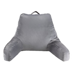 Reading Pillow, Standard Size Bed Pillow with Shredded Memory Foam, Back Pillow with 3 Pockets and Washable Short Velvet Cloth, Top with Handle, for Watching TV, Reading, Gaming, Resting, Grey