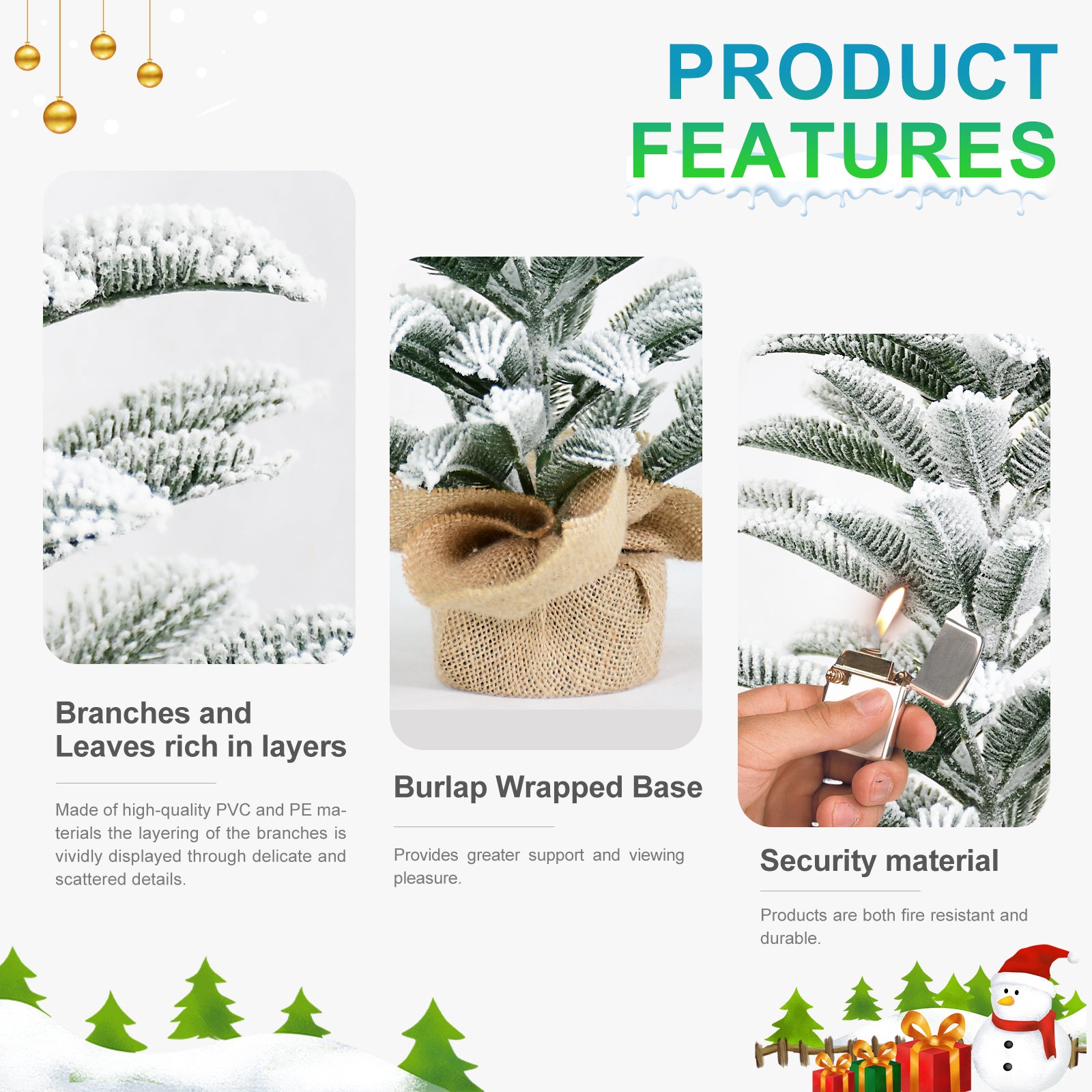 50CM Flocked Tabletop Christmas Tree, Full PE Snowy Mini Tree with 85 Tips, Cement Burlap Base – Small Winter Holiday Decor for Home, Office, Desk or Gifts