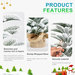50CM Flocked Tabletop Christmas Tree, Full PE Snowy Mini Tree with 85 Tips, Cement Burlap Base – Small Winter Holiday Decor for Home, Office, Desk or Gifts