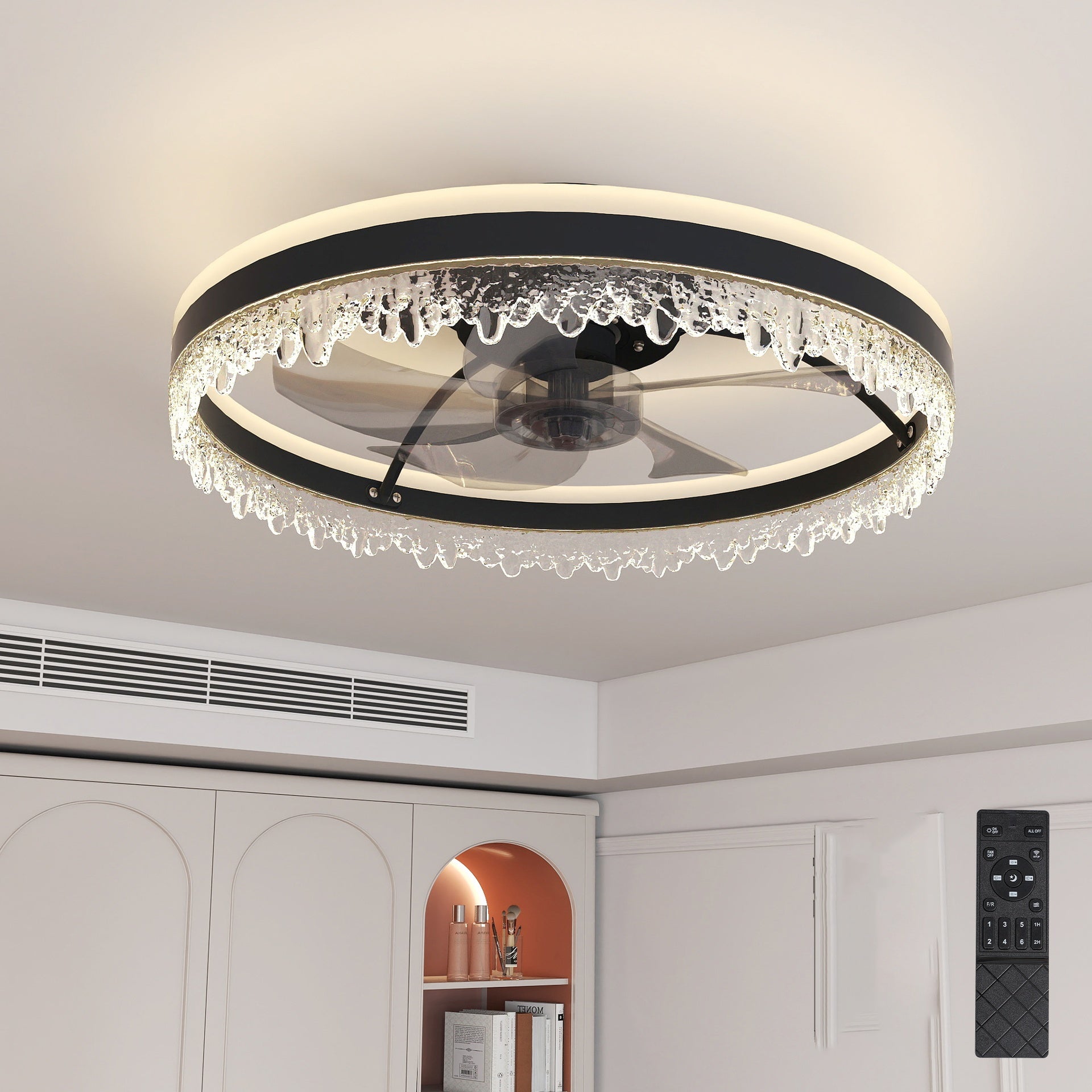 20-inch Black Smart Ceiling Fan Light with Silent Function, Multi-Speed Adjustment for Bedroom, Study Room, and Dining Room