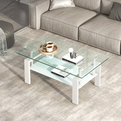 Tempered Clear Glass Coffee Table, 2-Layers Coffee Table Living Room Center Table