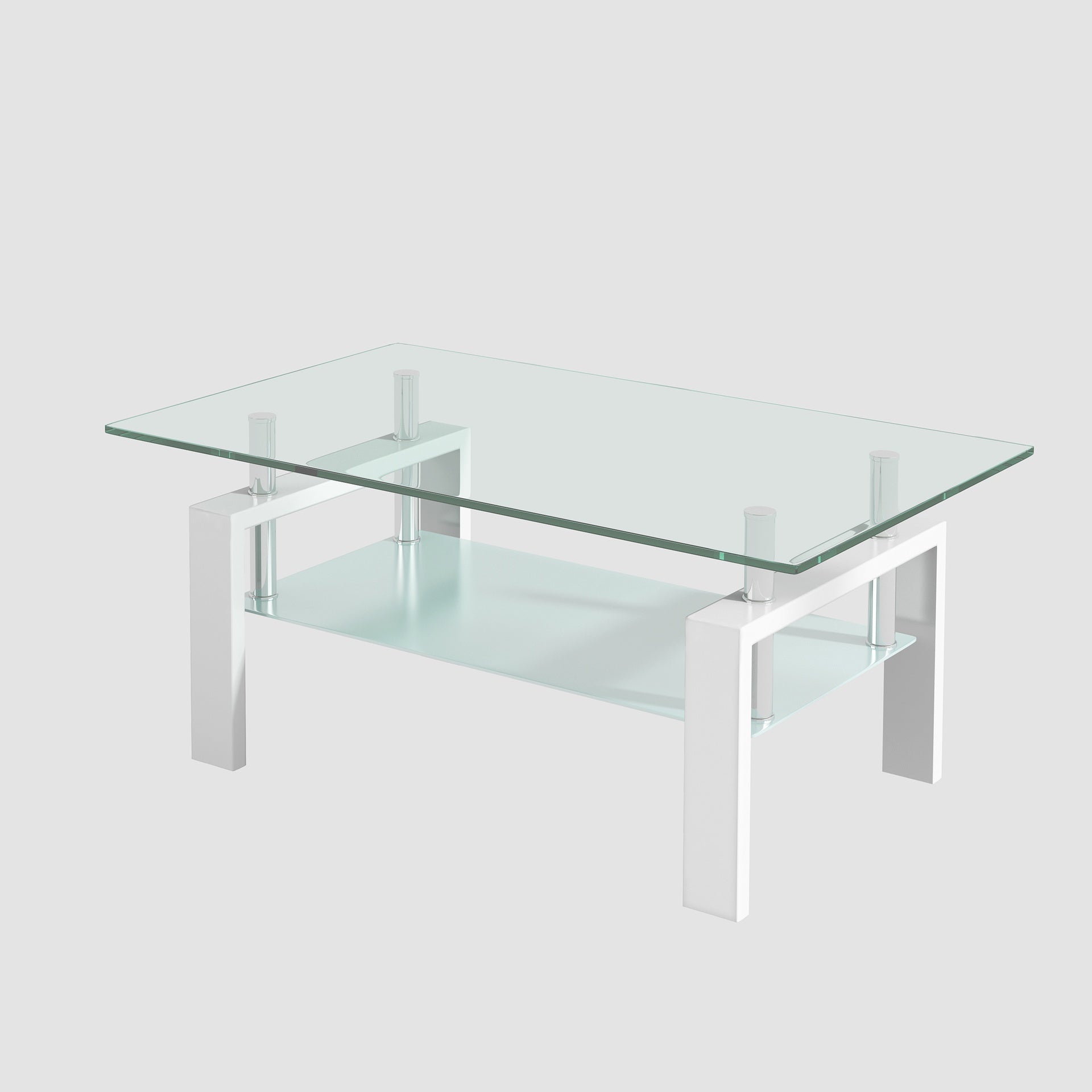 Tempered Clear Glass Coffee Table, 2-Layers Coffee Table Living Room Center Table