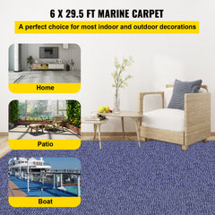 Deep Blue Marine Carpet 6 ft x 29.5 ft Marine Carpeting Marine Grade Carpet for Boats with Waterproof Back Outdoor Rug for Patio Porch Deck Garage Outdoor Area Rug Runner Non-Slide Porch Rug