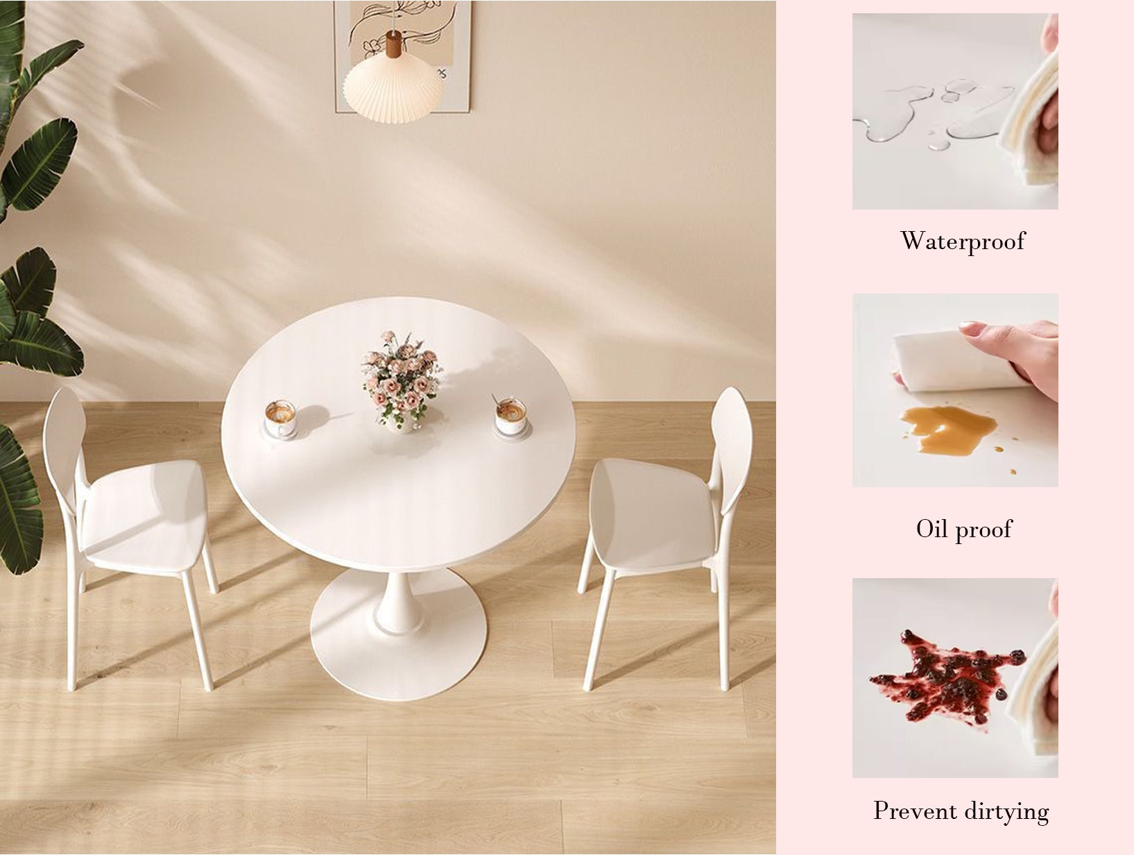 White Round Table, Modern Dining Table, MDF Top and Steel Base Tulip Round Kitchen Table, Mid Century Coffee Table for Living Room 24 Inch, Oval Dining Table