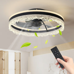 20" Smart Silent Ceiling Fan with Light – Crystal Flush Mount LED Fan Lamp with Hidden Blades and Natural Airflow System, Designed for Bedroom, Kids' Room and Study