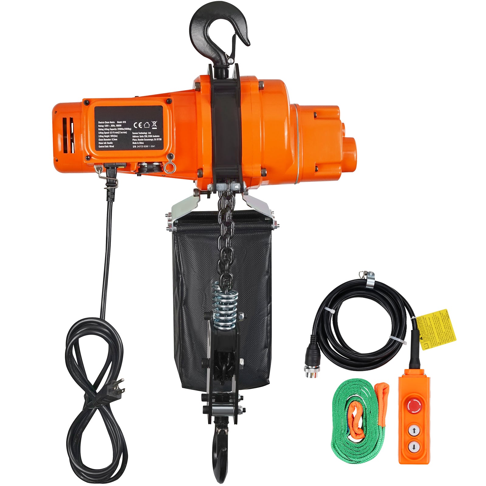 Electric Chain Hoist Single Phase Crane Hoist 2200 lbs Load 10 ft Lifting