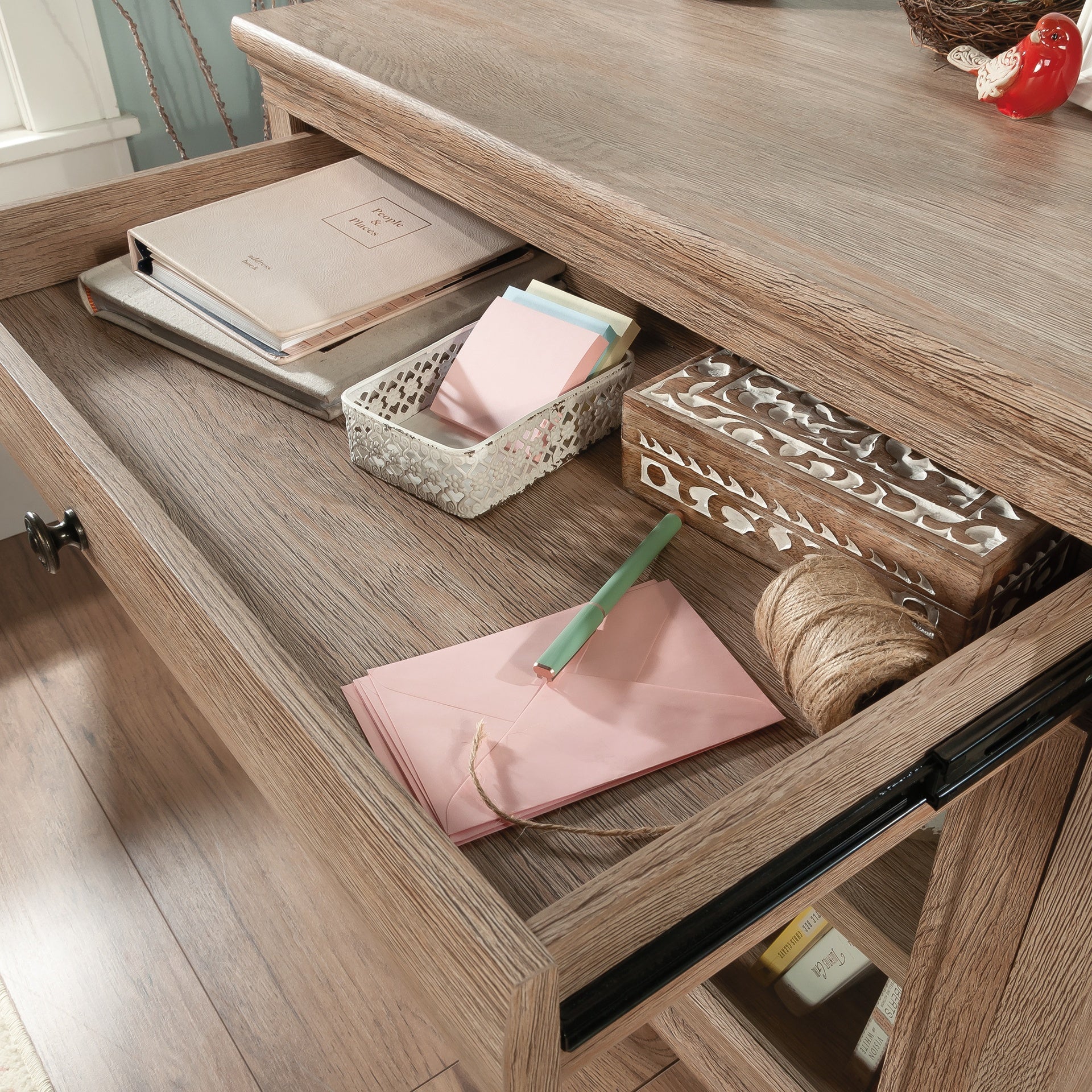 Library Base with 2 Glass Doors and Spacious Drawer, Brown finish