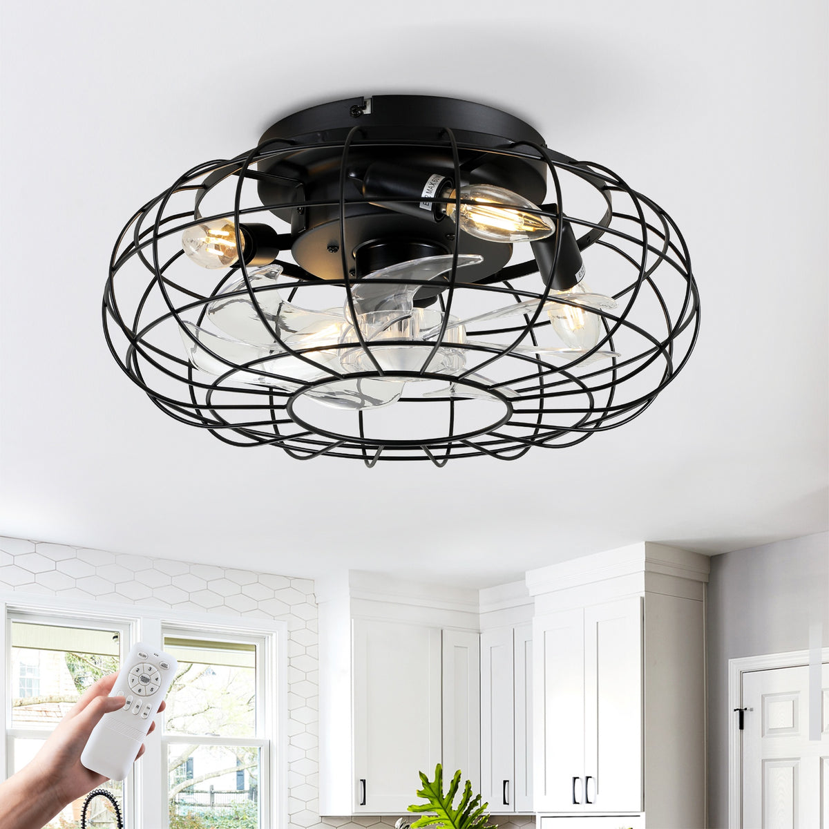15.7'' Low Profile Bladeless Ceiling Fan with Lights Kit (No Included Bulbs) and Remote 6 Wind Speeds Reversible Ceiling Fan  for Living Room Bedroom Party--NO Included Bulbs