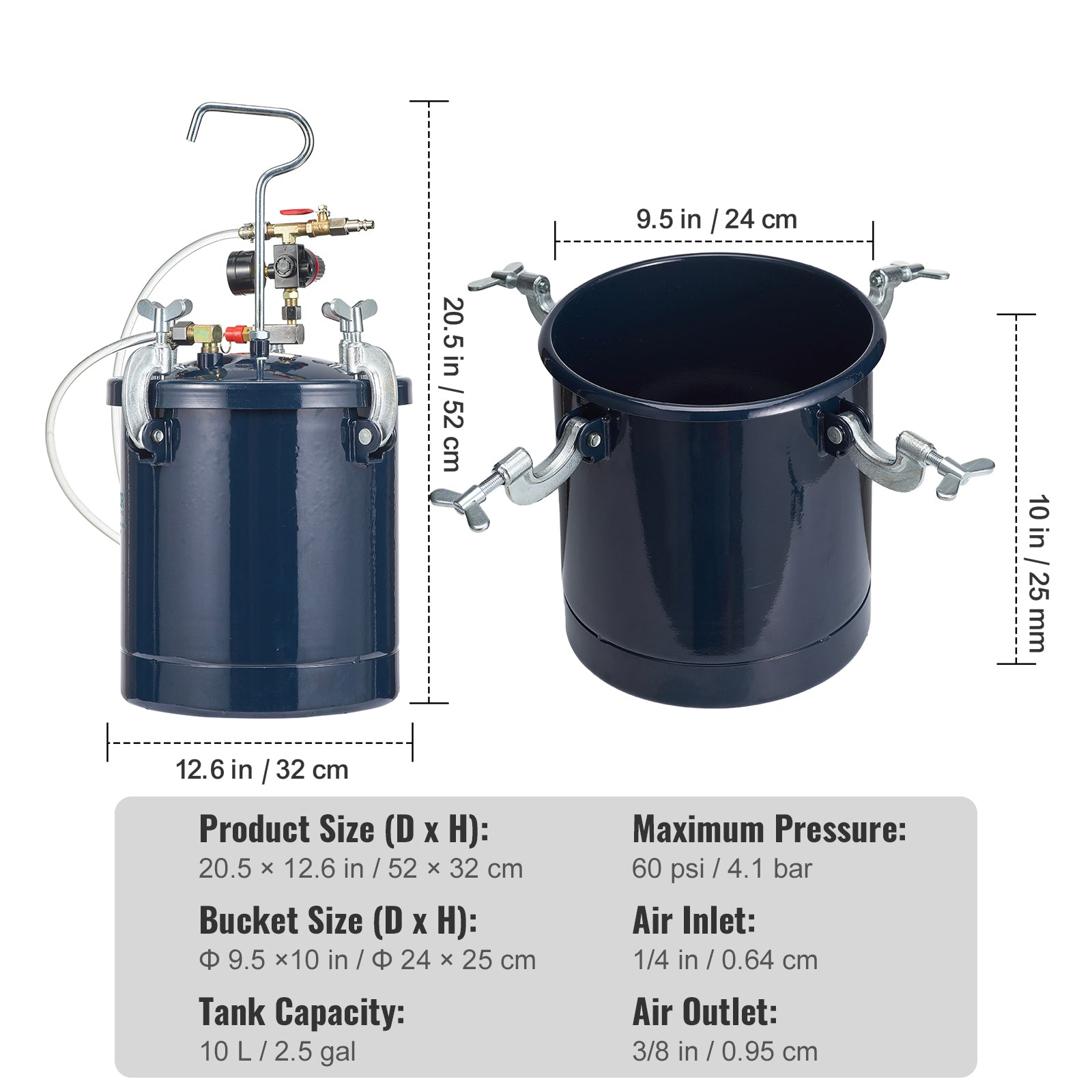 Spray Paint Pressure Pot Tank, 10L/2.5gal Air Paint Pressure Pot, 1.5mm+4mm Two Nozzles Two Spray Paint Guns, 60PSI Max, for Industry Home Decor Architecture Construction Automotive Painting
