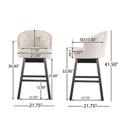 360 Degree Swivel Bar Stool with Stunning Nailhead Trim, Set of 2, Beige