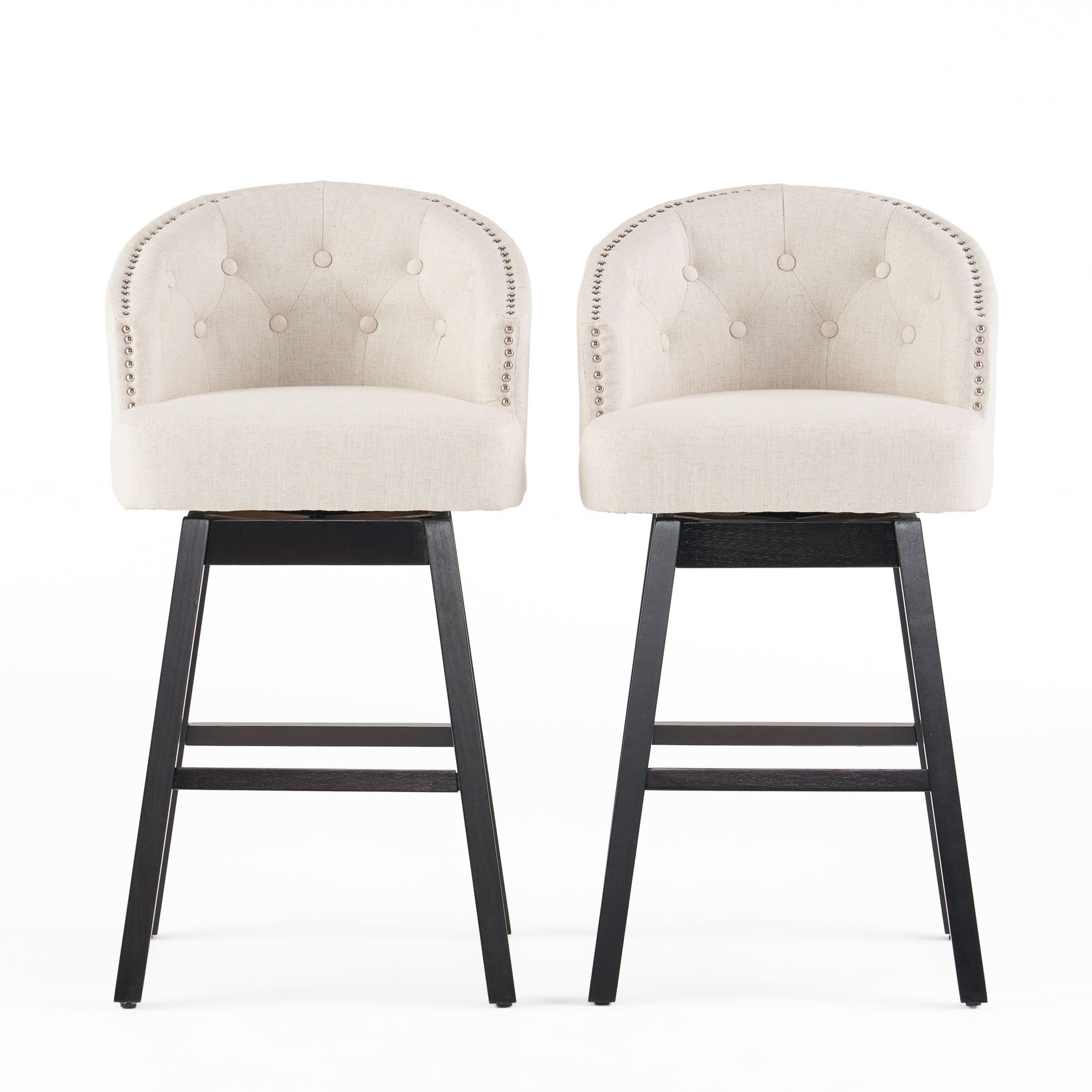 360 Degree Swivel Bar Stool with Stunning Nailhead Trim, Set of 2, Beige