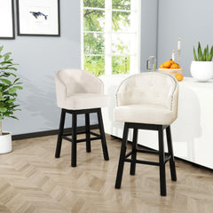 360 Degree Swivel Bar Stool with Stunning Nailhead Trim, Set of 2, Beige
