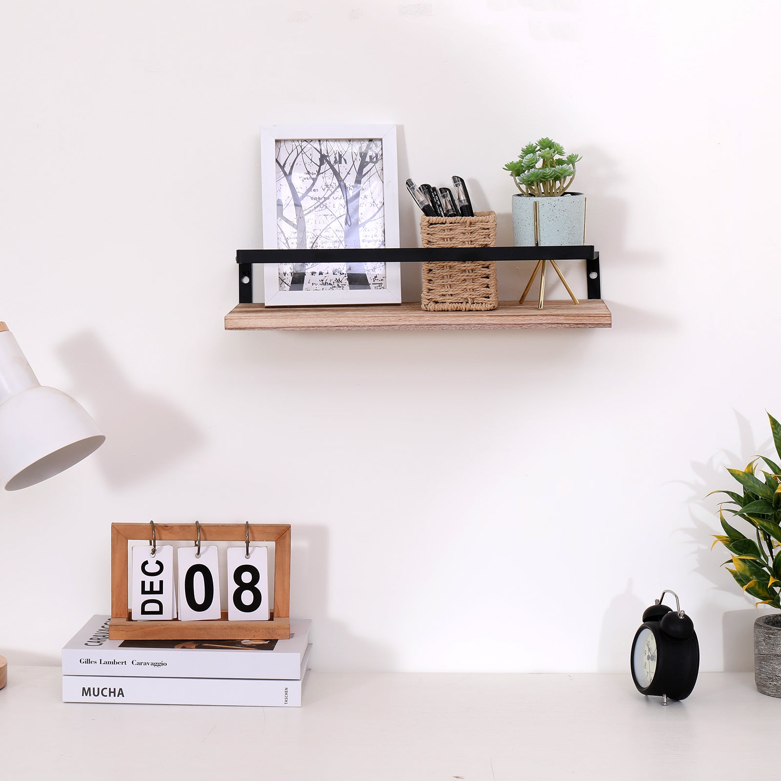 Floating Shelves, Long Wall Shelves Set of 2, Wall Mounted Shelves with Brackets for Bedroom, Living Room, Kitchen, Bathroom– Natural Wood
