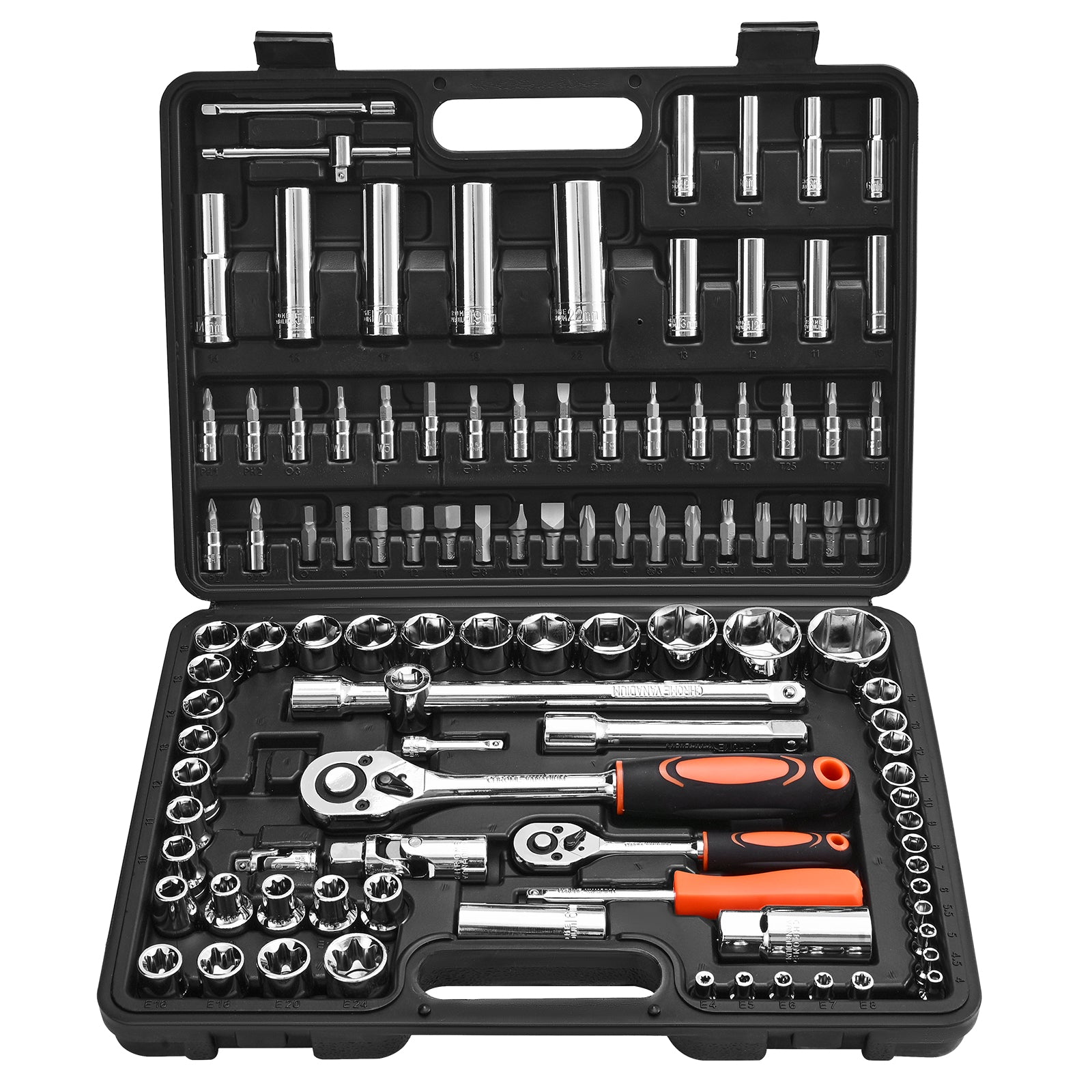 Socket Set, 108 Pieces, 1/4 & 1/2 inch Drive Socket and Ratchet Set, Metric Size from 4 to 32 mm, Mechanic Tool Kit with Bits, Accessories, Storage Case, CR-V Alloy Steel, for Automotive Repair