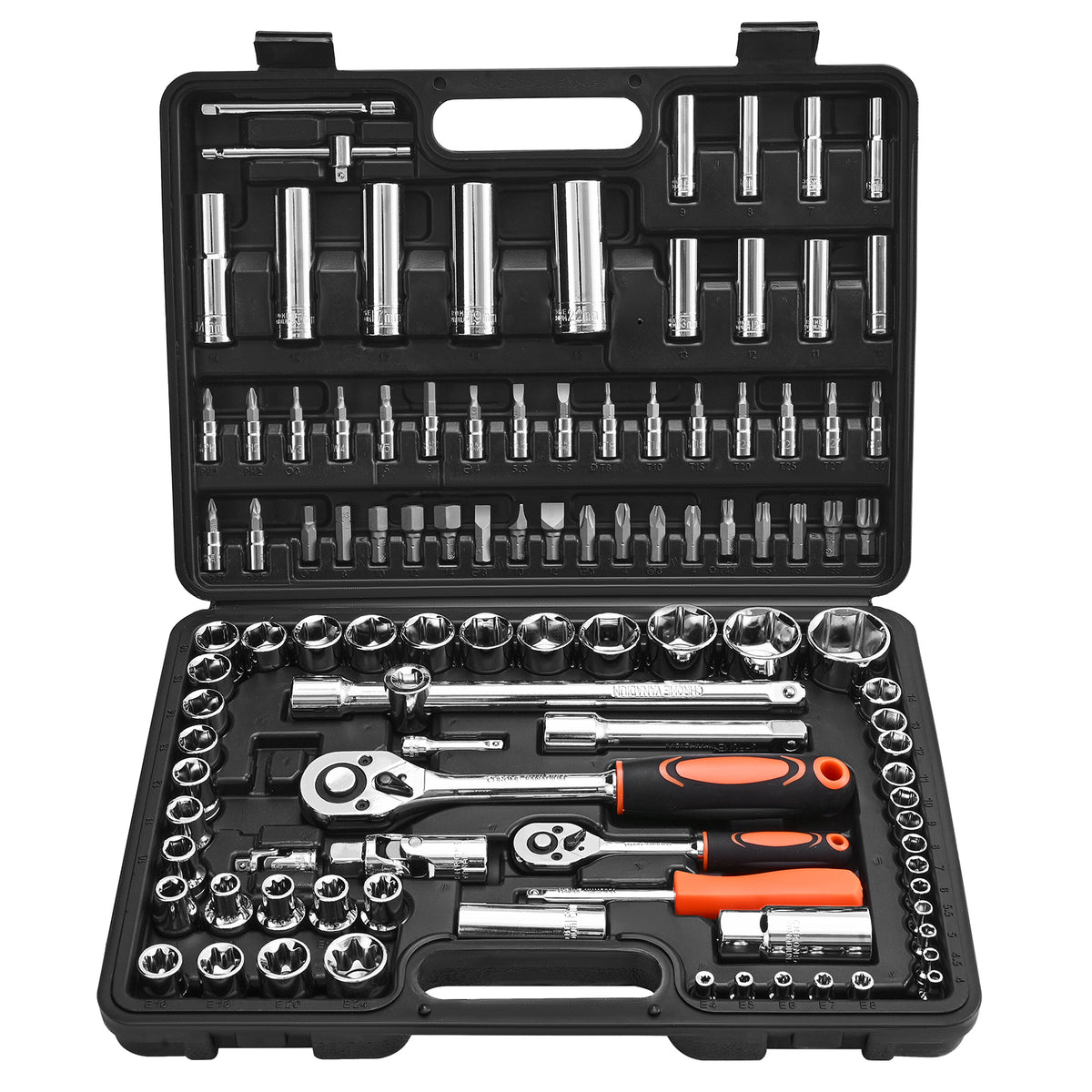 Socket Set, 108 Pieces, 1/4 & 1/2 inch Drive Socket and Ratchet Set, Metric Size from 4 to 32 mm, Mechanic Tool Kit with Bits, Accessories, Storage Case, CR-V Alloy Steel, for Automotive Repair