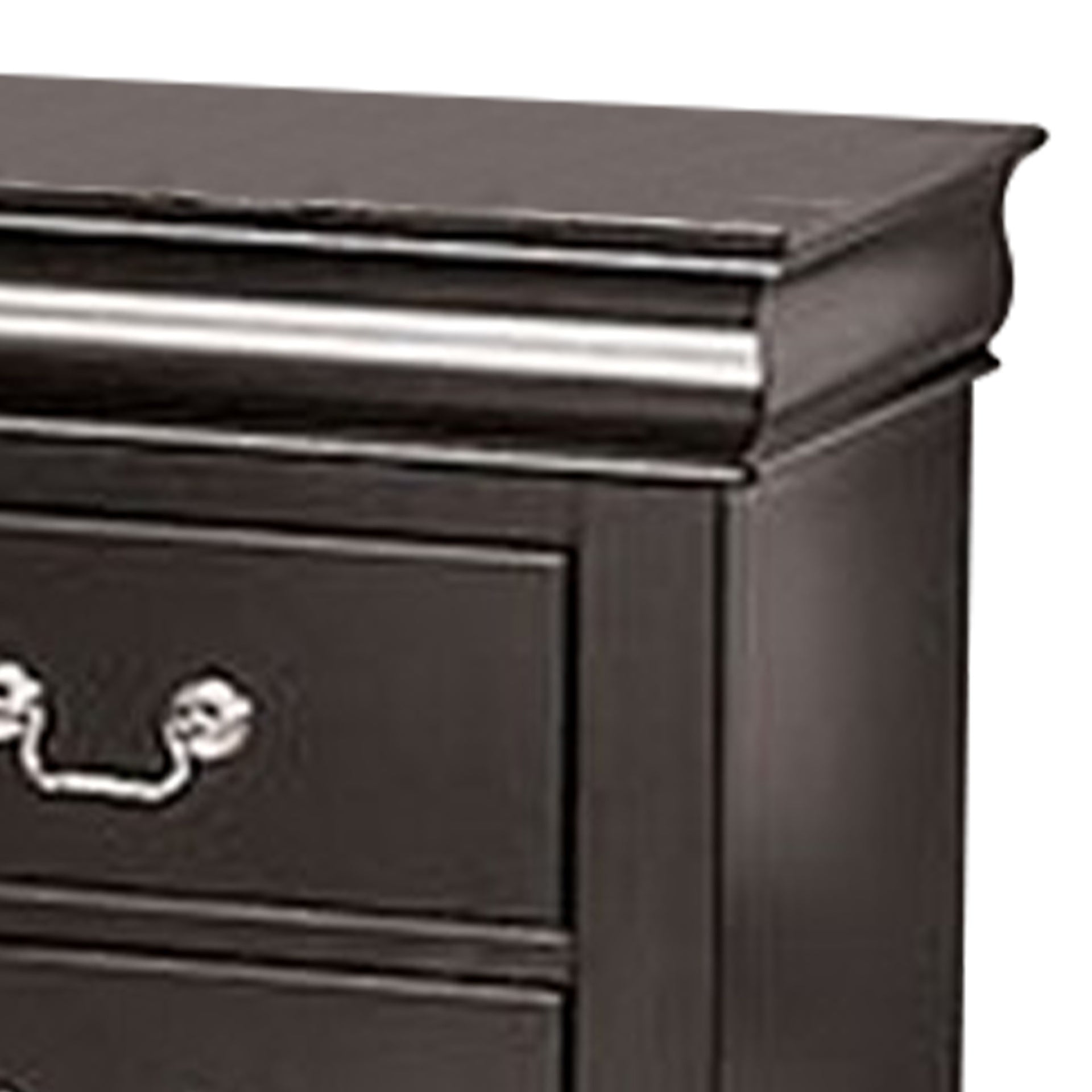 Ryla Nightstand, 2 Drawers, Black Solid Wood, Nickel Metal Drop Handles