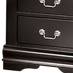 Ryla Nightstand, 2 Drawers, Black Solid Wood, Nickel Metal Drop Handles