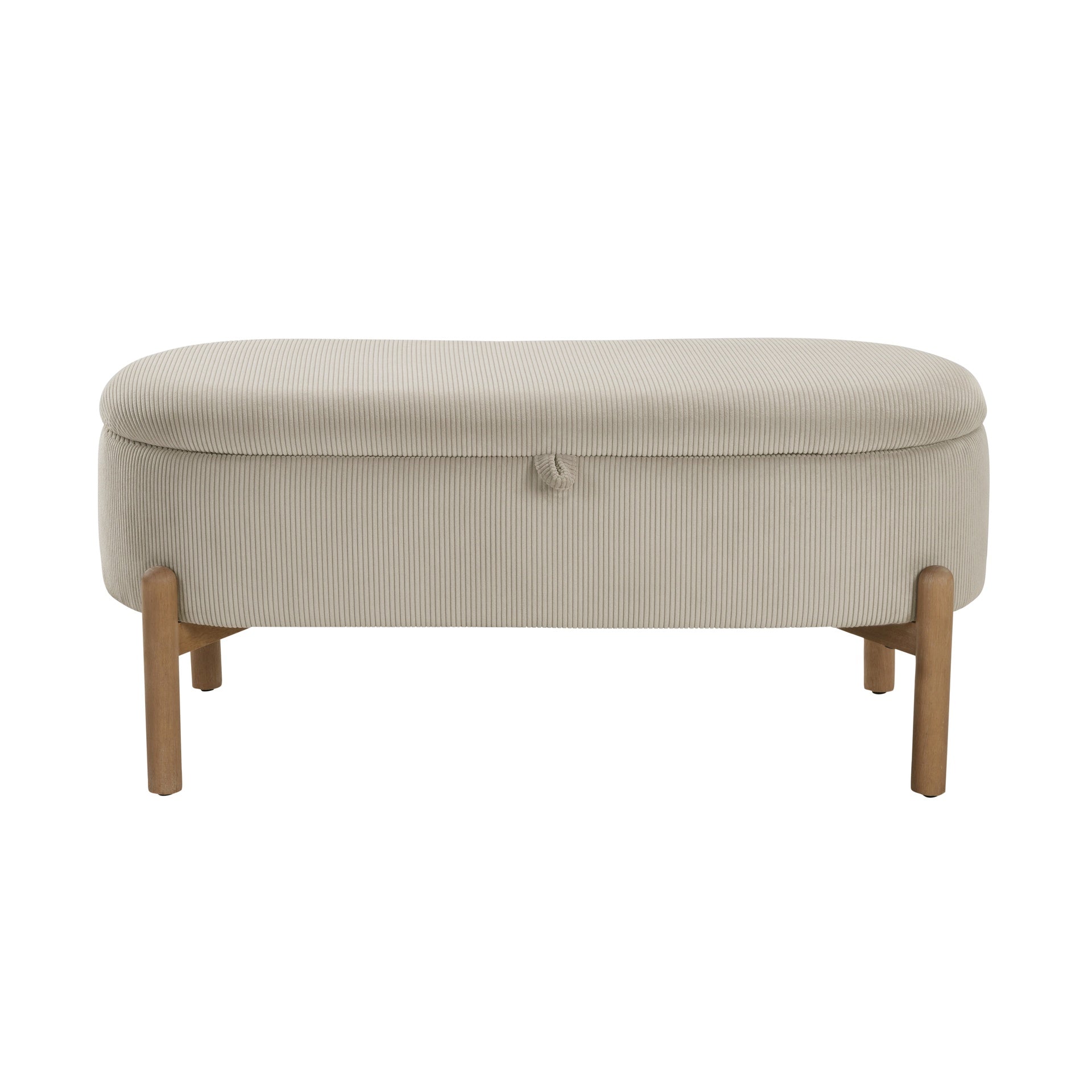 Storage Bench Taupe Cushioned Seat Corduroy Upholstery Lift Top Solid Wood Legs 1pc