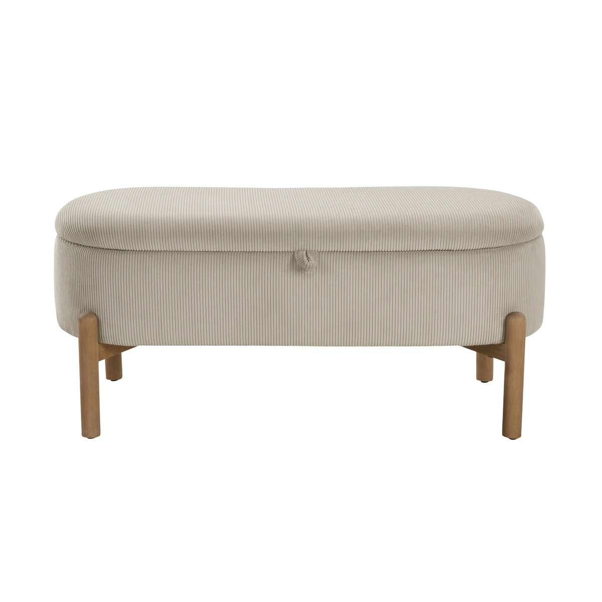 Storage Bench Taupe Cushioned Seat Corduroy Upholstery Lift Top Solid Wood Legs 1pc