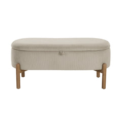 Storage Bench Taupe Cushioned Seat Corduroy Upholstery Lift Top Solid Wood Legs 1pc