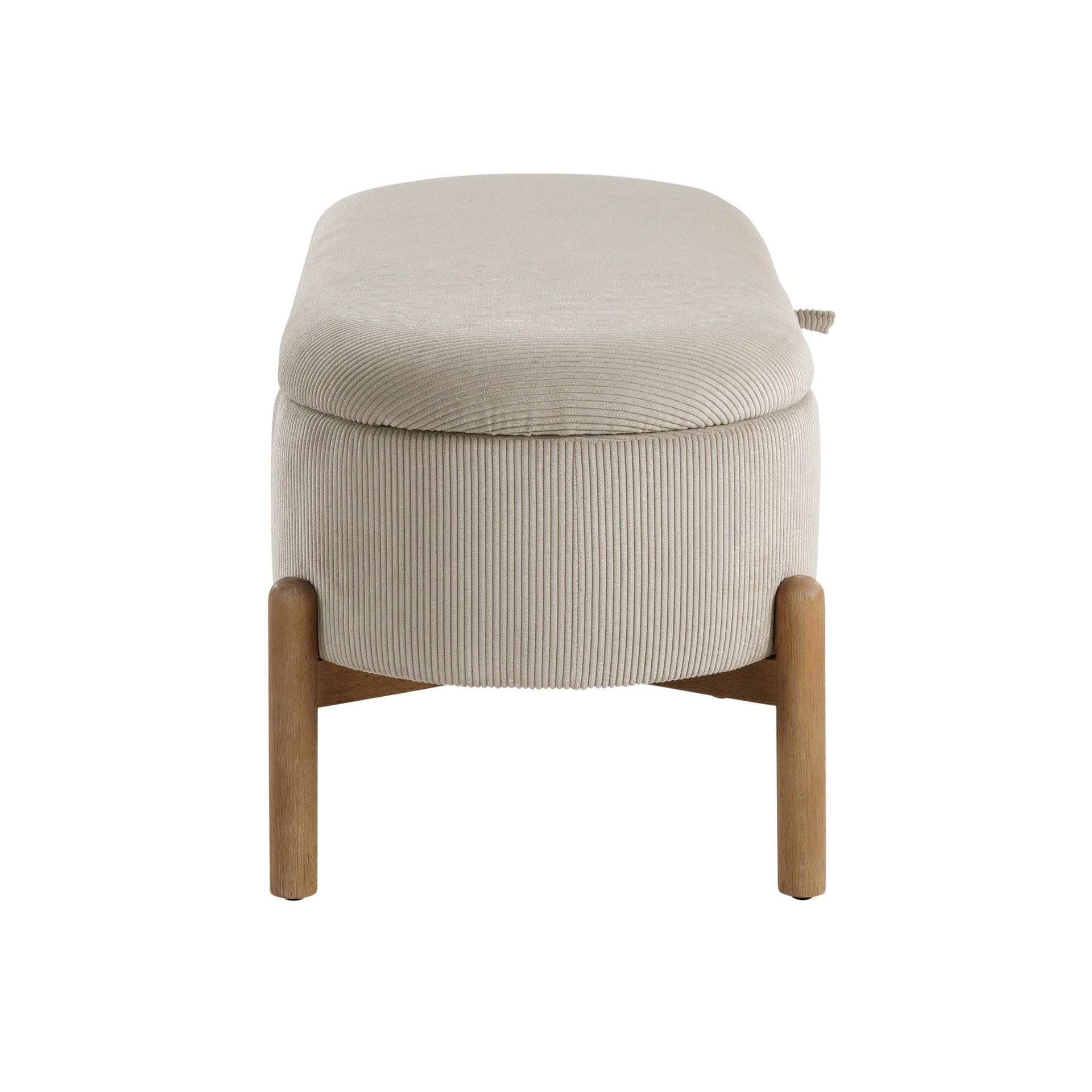 Storage Bench Taupe Cushioned Seat Corduroy Upholstery Lift Top Solid Wood Legs 1pc