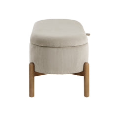 Storage Bench Taupe Cushioned Seat Corduroy Upholstery Lift Top Solid Wood Legs 1pc