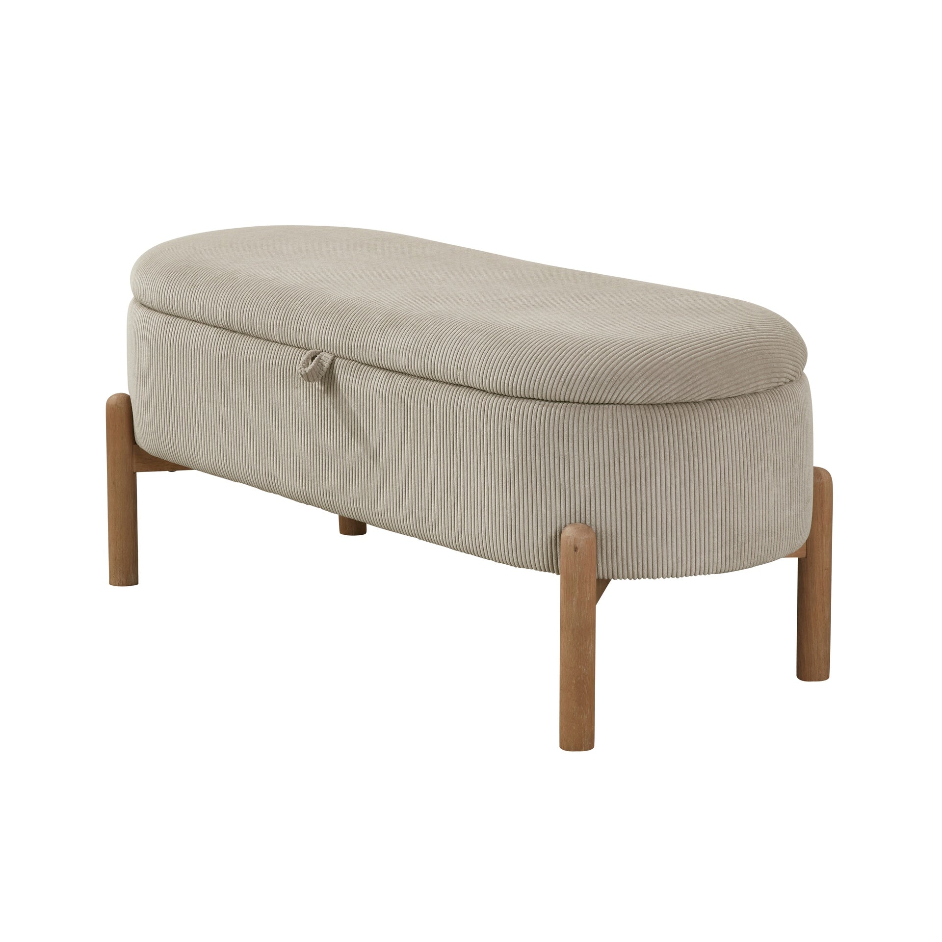 Storage Bench Taupe Cushioned Seat Corduroy Upholstery Lift Top Solid Wood Legs 1pc